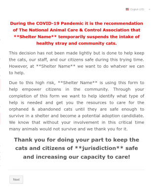 COVID 19 Cat Intake Diversion Form Template