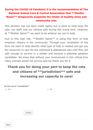 COVID 19 Cat Intake Diversion Form Template