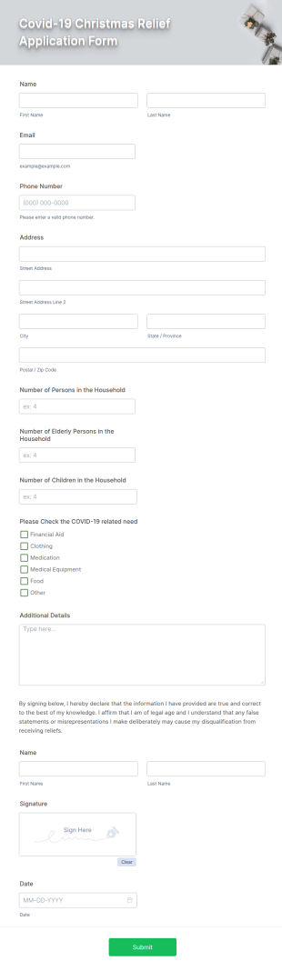 Covid 19 Christmas Relief Application Form Template