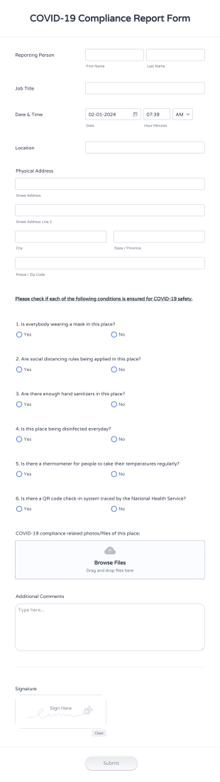 COVID 19 Compliance Report Form Template
