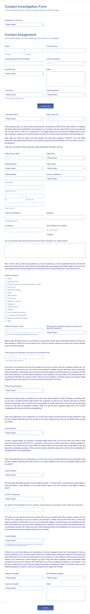 COVID 19 Contact Investigation Form Template