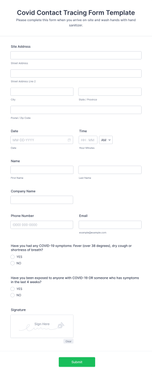 Covid Contact Tracing Form Template