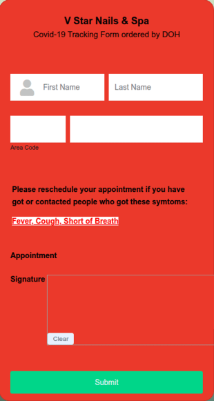 Covid 19 Customer Check In Form Template