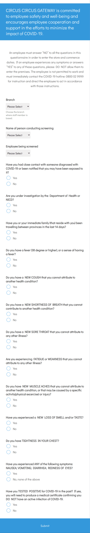 Covid 19 Daily Screening ! Form Template