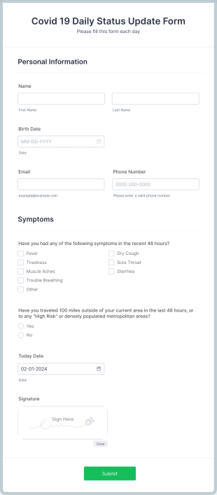 Covid 19 Daily Status Update Form Template