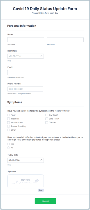 Covid 19 Daily Status Update Form Template