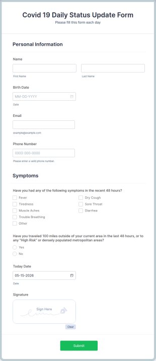 Covid 19 Daily Status Update Form Template