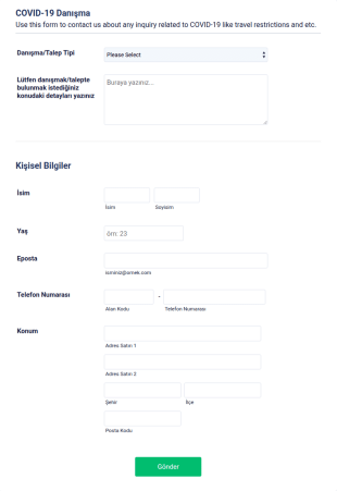 COVID 19 Danışma Talep Form Şablonu
