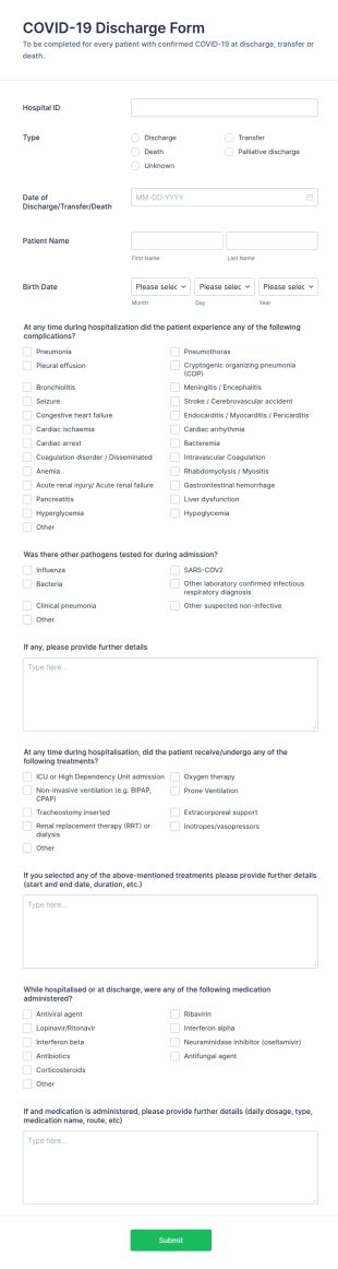 COVID 19 Discharge Form Template