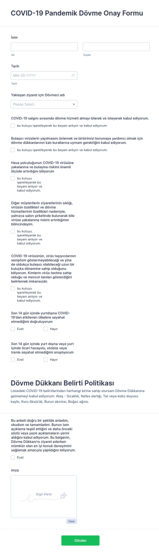 COVID 19 Dövme Onay Form Şablonu