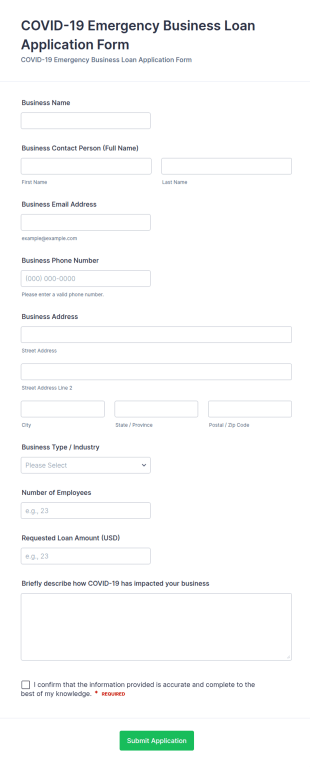 COVID 19 Emergency Business Loan Application Form Template