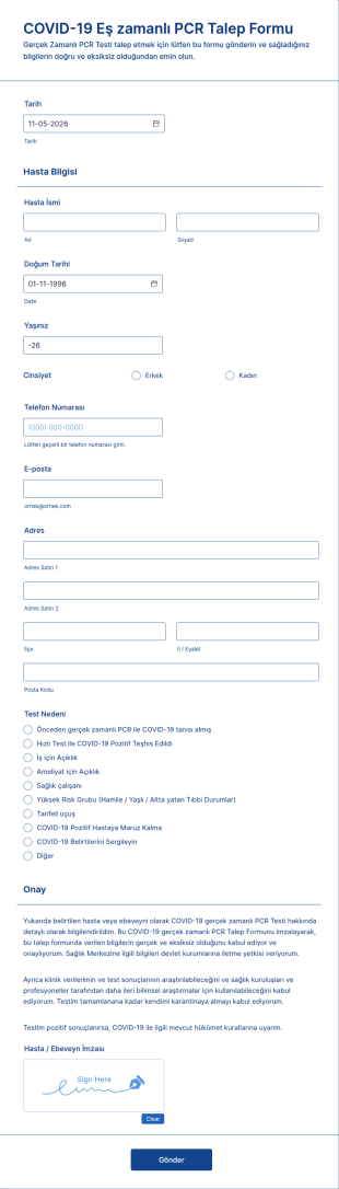 COVID 19 Eş Zamanlı PCR Talep Form Şablonu