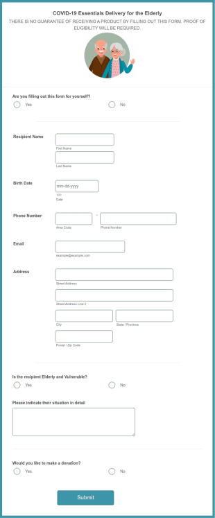 COVID 19 Essentials Delivery For The Elderly Form Template