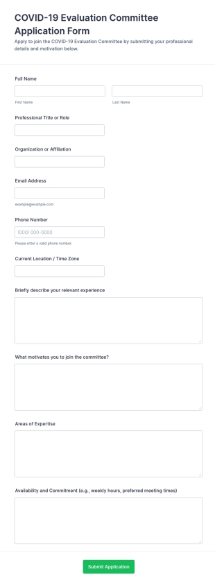 COVID 19 Evaluation Committee Application Form Template