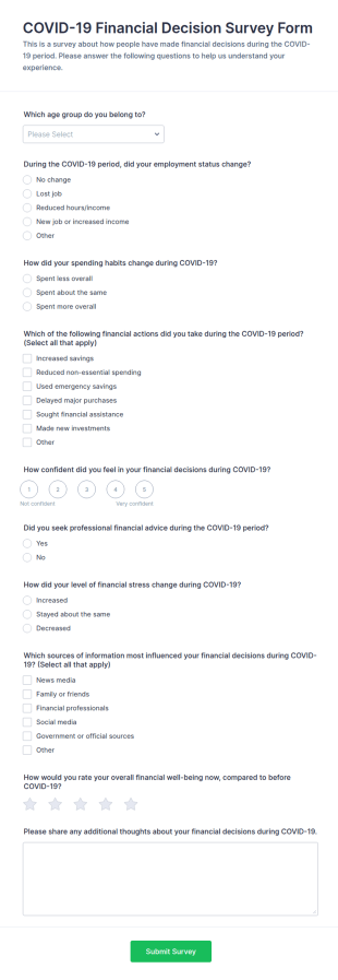 COVID 19 Financial Decision Survey Form Template