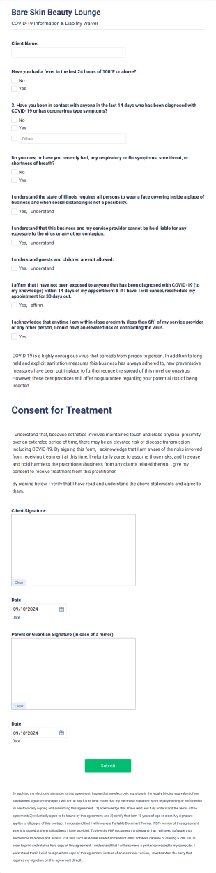 COVID 19 Form Template