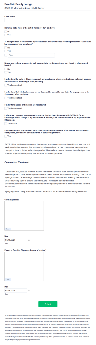 COVID 19 Form Template