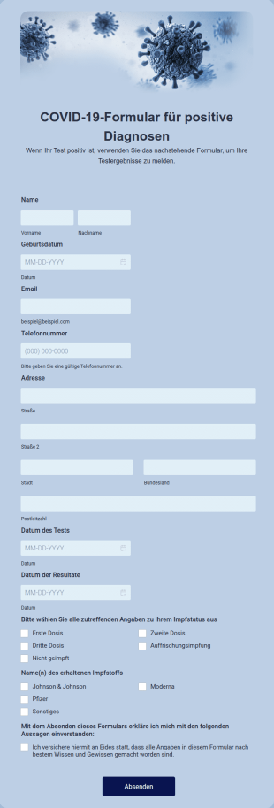 COVID 19 Formular Für Positive Diagnosen