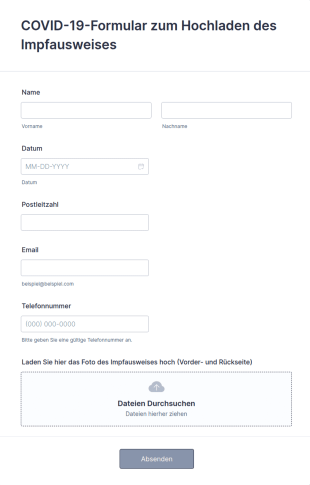 COVID 19 Formular Zum Hochladen Des Impfausweises