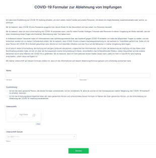 COVID 19 Formular Zur Ablehnung Von Impfungen Form Template