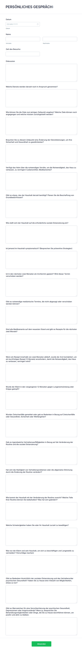 COVID 19 Fragebogen Für Hausbesuche
