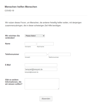 COVID 19 Freiwilligen Bewerbungs Formular