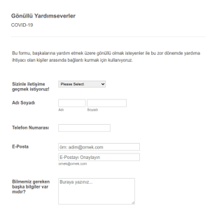 COVID 19 Gönüllü Başvuru Form Şablonu