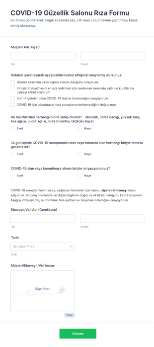 COVID 19 Güzellik Salonu Rıza Form Şablonu