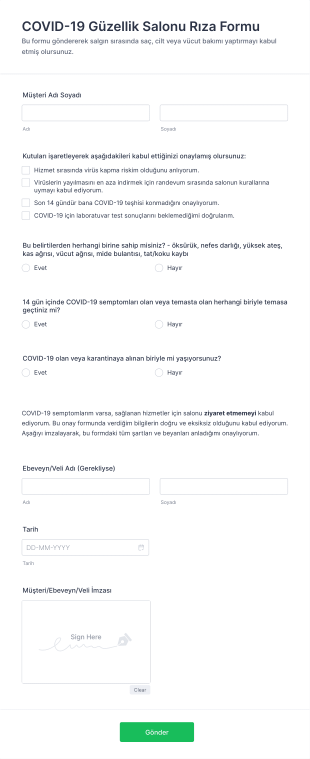 COVID 19 Güzellik Salonu Rıza Form Şablonu