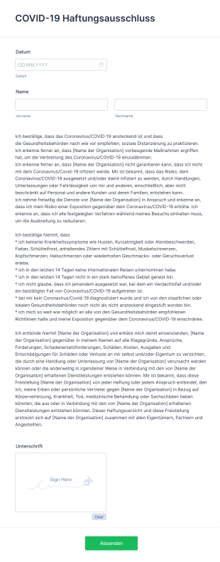COVID 19 Haftungsausschluss