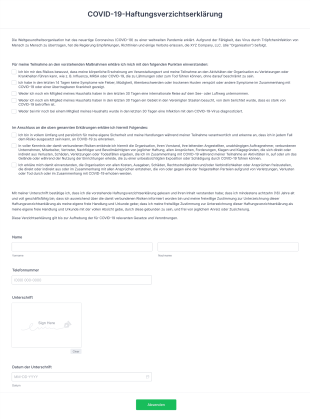 COVID 19 Haftungsverzichtserklärung