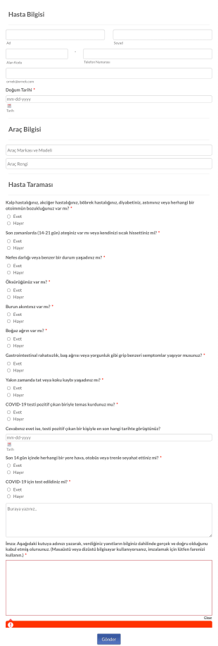 COVID 19 Hasta Tarama Bilgilendirme Form Şablonu