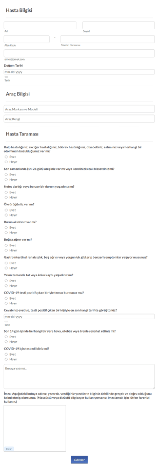 COVID 19 Hasta Tarama Bilgilendirme Form Şablonu