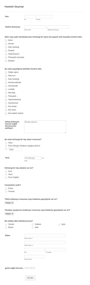 COVID 19 Hastalık Geçmişi Form Şablonu