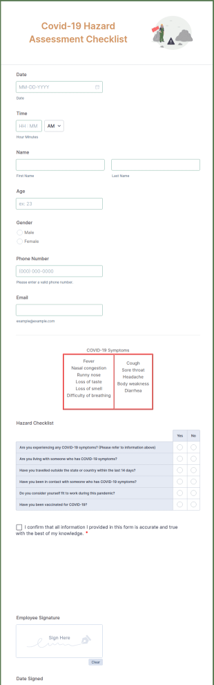 Covid 19 Hazard Assessment Checklist Form Template