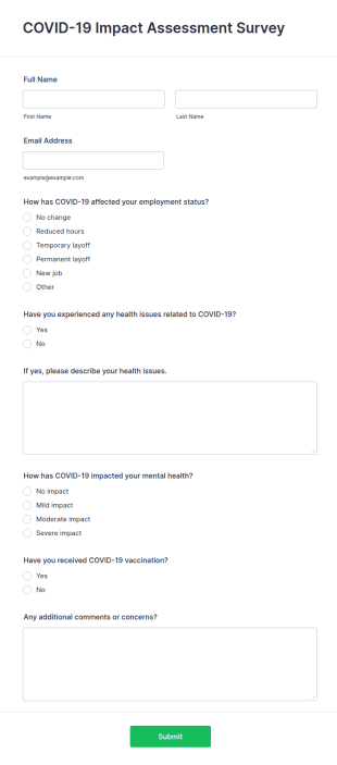 COVID 19 Impact Assessment Survey Form Template