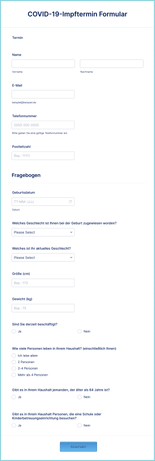 COVID 19 Impftermin Formular Form Template
