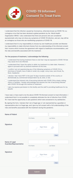 COVID 19 Informed Consent To Treat Form Template