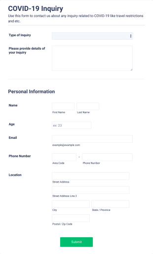 COVID 19 Inquiry Form Template