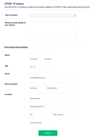 COVID 19 Inquiry Form Template