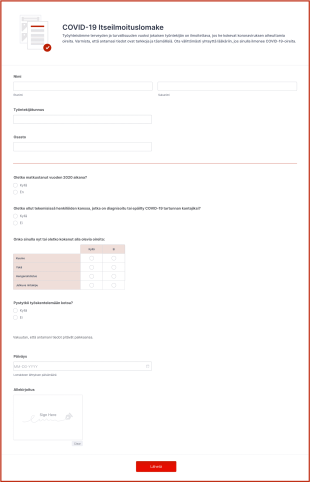 COVID 19 Itseilmoituslomake Form Template