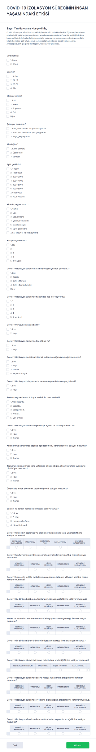 Covid 19 İzolasyon Sürecinin İnsan Yaşamındaki Etkisi Form Template