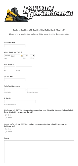 COVID 19 Kişi Takip Kaydı Form Template