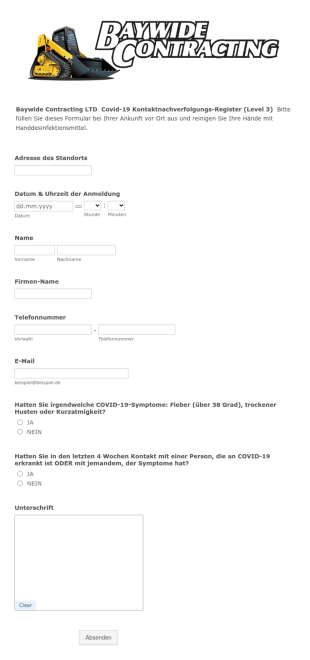 COVID 19 Kontaktnachverfolgungs Register