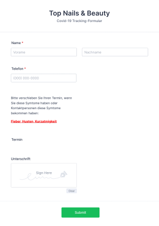 Covid 19 Kunden Check In Formular Form Template