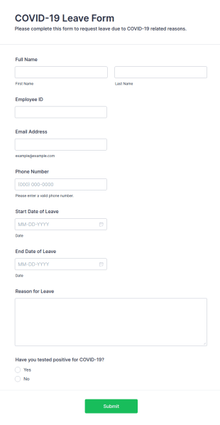 COVID 19 Leave Form Template