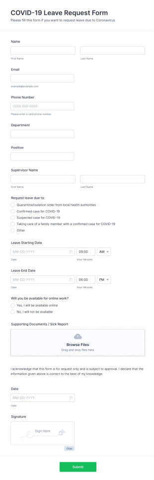 COVID 19 Leave Request Form Template