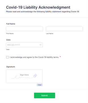 Covid 19 Liability Acknowledgment Form Template