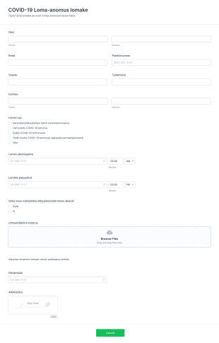 COVID 19 Loma Anomus Lomake Form Template