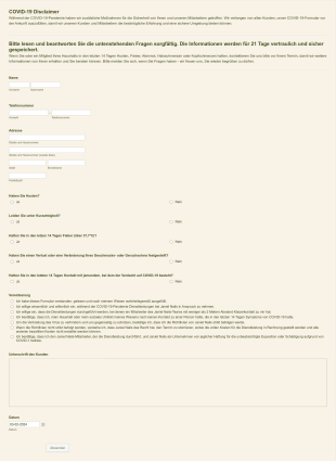 COVID 19 Nagelstudio Disclaimer